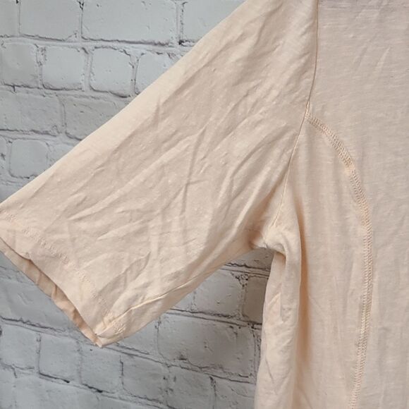 Soft Surroundings Peach Eyelet T-shirt Short Sleeve V-Neck Knit Top Crochet Trim - Picture 6 of 10